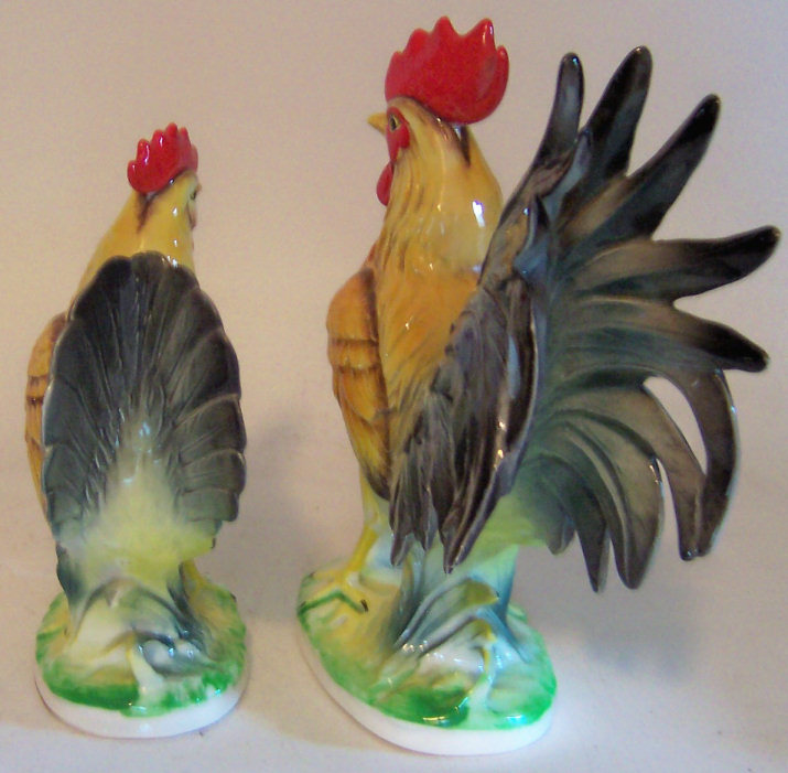 Vintage Norcrest Rooster & Hen Chicken Ceramic Figurines Very Detailed